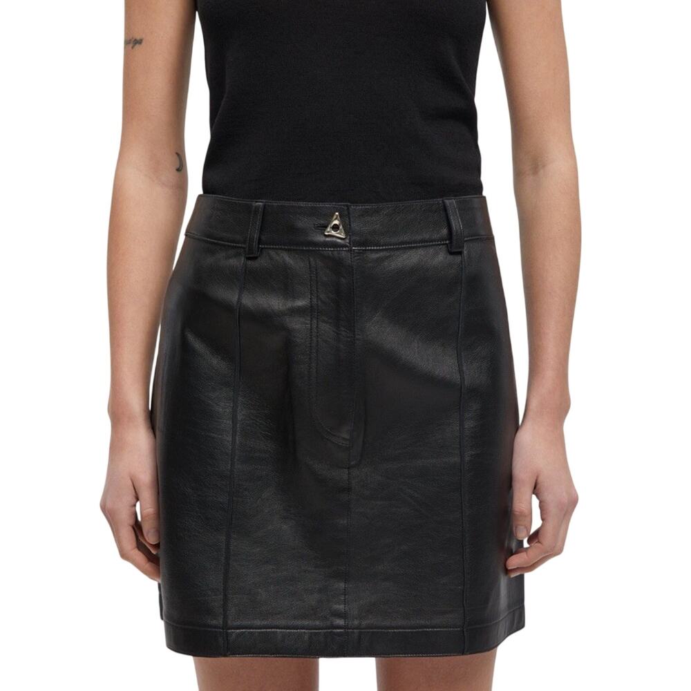 Aeron Leather Mini Skirt Black Lambskin Seamed Mini Skirt Size EU 34 US XS